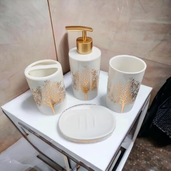 Ceramic Bathroom Accessories Set - Including 4 Piece Bathroom Accessories Set Soap Dispenser, Toothbrush Holder, Tumbler, Soap Dish (White) - Image 2