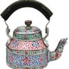 Handpainted Traditional Aluminium Decorative Tea Kettle – 8.5 x 8.25 x 5.5 Inches, Colorful Design, Perfect for Home Décor & Tea Lovers