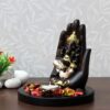 Handcrafted Palm Ganesha On Wooden Base with Candle Decorative Showpiece - 17 cm (Polyresin, Multicolor)