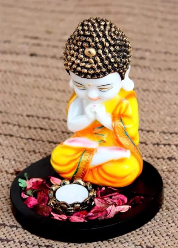 Handcrafted Little Baby Monk with Tealight Holder & Wooden Base - Image 2