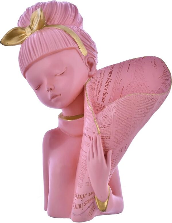 Pink Lady with Basket Decorative Flower Statue - Image 3