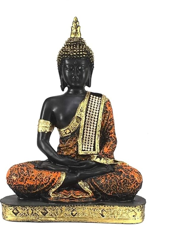 Orange & Gold Sitting Buddha Statue - Elegant Home Décor Showpiece for Living Room & Perfect Gift - Image 5