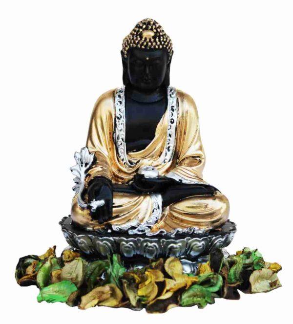 Black Golden Beautiful Lord Buddha On Lotus Showpiece - Image 3