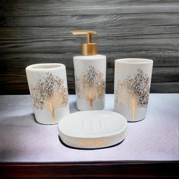 Ceramic Bathroom Accessories Set - Including 4 Piece Bathroom Accessories Set Soap Dispenser, Toothbrush Holder, Tumbler, Soap Dish (White)