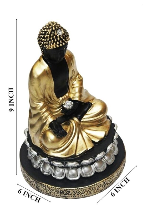 Black Golden Beautiful Lord Buddha On Lotus Showpiece - Image 2