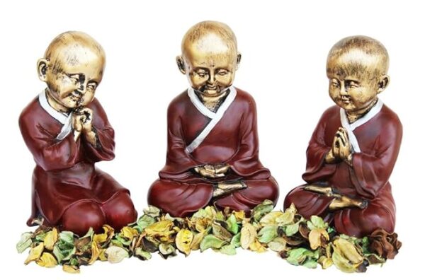 Set of 3 Buddha Monk Showpiece with Fragrance Petals