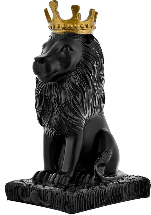 Majestic Royal Black Lion Statue with Crown - Image 3