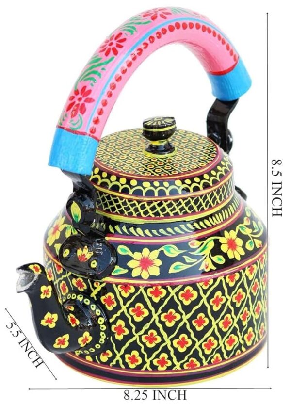 Handpainted Traditional Aluminum Colorful Decorative Tea Kettle - 8.5 x 8.25 x 5.5 Inches - Image 2