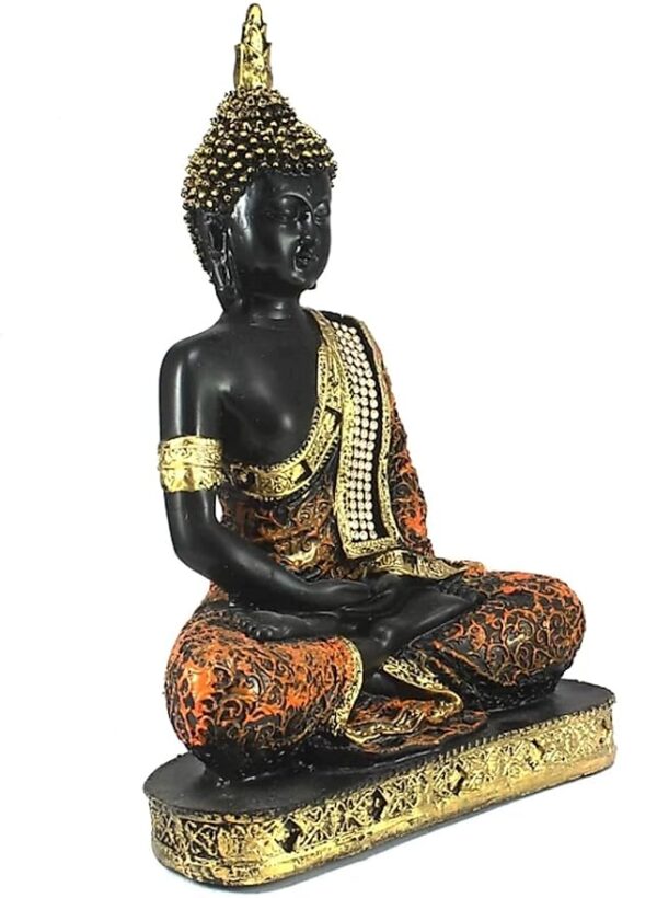 Orange & Gold Sitting Buddha Statue - Elegant Home Décor Showpiece for Living Room & Perfect Gift - Image 4