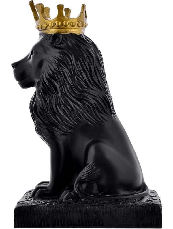 Majestic Royal Black Lion Statue with Crown - Image 5