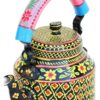 Handpainted Traditional Aluminum Colorful Decorative Tea Kettle - 8.5 x 8.25 x 5.5 Inches