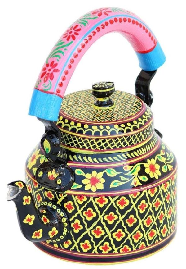 Handpainted Traditional Aluminum Colorful Decorative Tea Kettle - 8.5 x 8.25 x 5.5 Inches