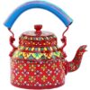 Hand-Painted Traditional Aluminum Decorative Tea Kettle - Colorful & Artistic Design (8.5 x 8.25 x 5.5 Inches)