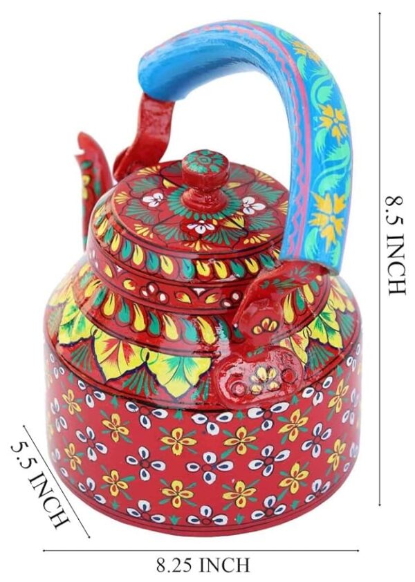 Hand-Painted Traditional Aluminum Decorative Tea Kettle - Colorful & Artistic Design (8.5 x 8.25 x 5.5 Inches) - Image 2