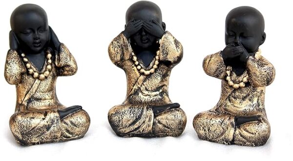 Handcrafted Set of 3 Baby Monk Figurines - Image 3