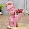 Pink Lady with Basket Decorative Flower Statue