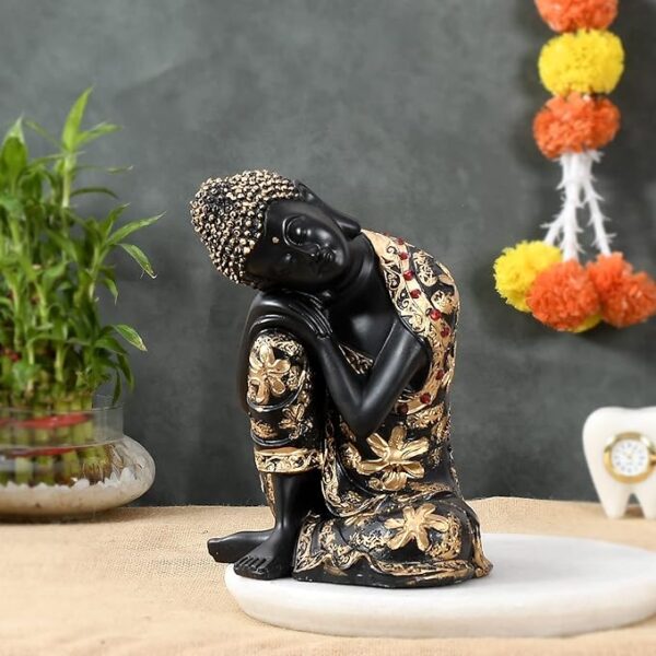 Black Golden Thinking Lord Buddha Showpiece Gifting Someone Special Decorative Showpiece for Living Room/Office Decor/Home Decor/Statue