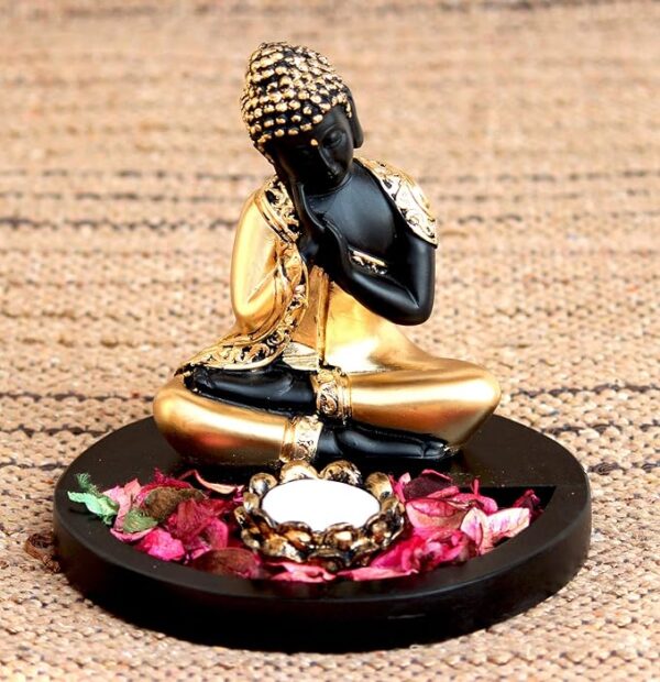 Thai Buddha with Wooden Base and Tealight Holder Showpiece Figurine