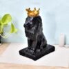 Majestic Royal Black Lion Statue with Crown