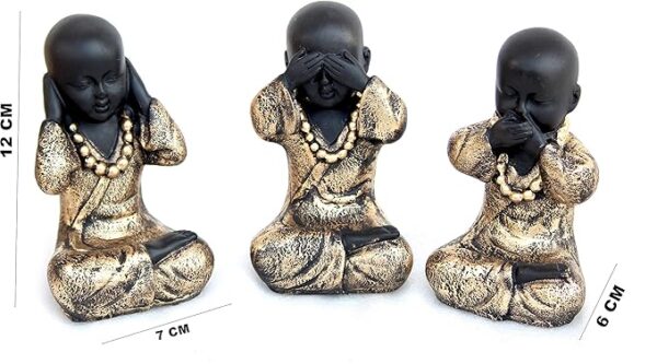 Handcrafted Set of 3 Baby Monk Figurines - Image 2