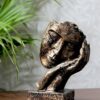 Handcrafted Resin Human Face Figurine with Hand-on-Face Design
