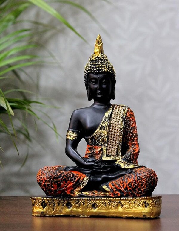 Orange & Gold Sitting Buddha Statue - Elegant Home Décor Showpiece for Living Room & Perfect Gift