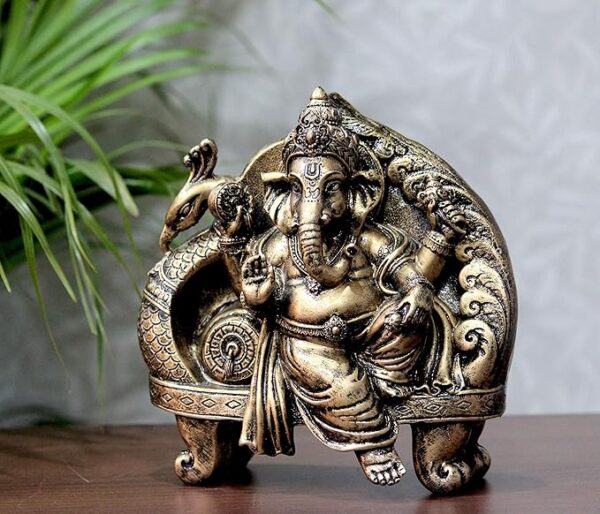 Handpainted Blessing Lord Ganesha with Peacock Decoraive Showpiece Figurine