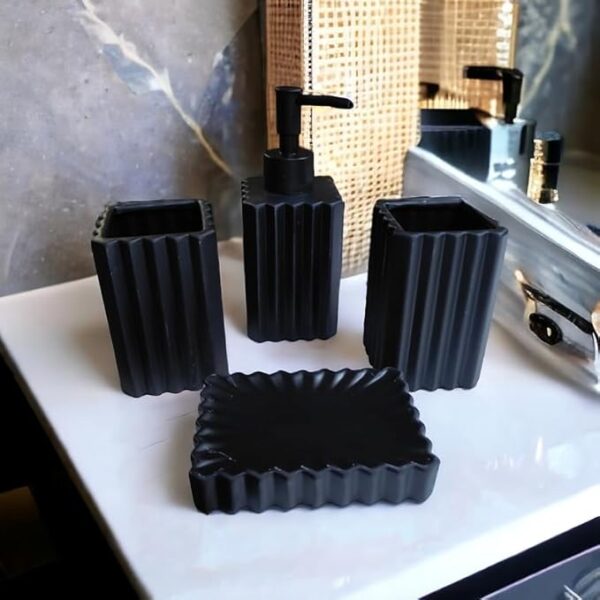 Premium Bathroom Accessories Set Ceramic - Including 4 Piece Stripes Design Bathroom Accessories Set Soap Dispenser, Toothbrush Holder, Tumbler, Soap Dish, The Best Gifting Choice [Black] - Image 4