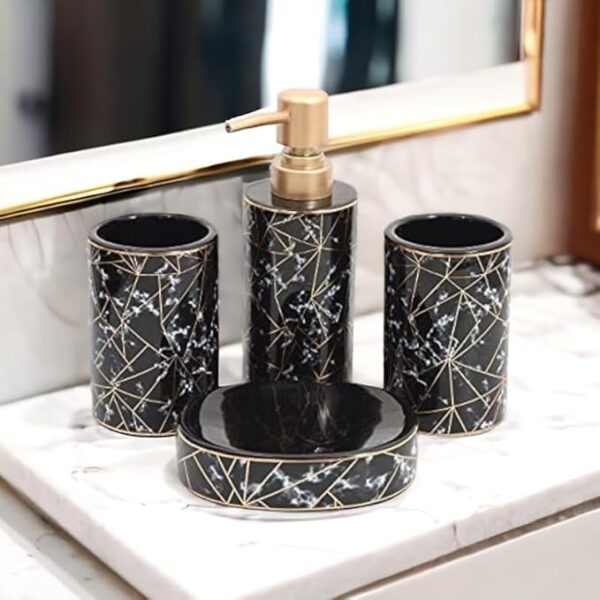 Ceramic Bathroom Accessories Set Ceramic - 4 Pieces Bathroom Accessories Set Soap Dispenser, Toothbrush Holder, Tumbler, Soap Dish, The Best Gifting Choice (Black)