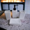 Premium Bathroom Accessories Set Ceramic - Including 4 Piece Stripes Design Bathroom Accessories Set Soap Dispenser, Toothbrush Holder, Tumbler, Soap Dish, The Best Gifting Choice [White] - Image 4