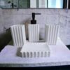 Premium Bathroom Accessories Set Ceramic - Including 4 Piece Stripes Design Bathroom Accessories Set Soap Dispenser, Toothbrush Holder, Tumbler, Soap Dish, The Best Gifting Choice [White] - Image 3