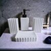 Premium Bathroom Accessories Set Ceramic - Including 4 Piece Stripes Design Bathroom Accessories Set Soap Dispenser, Toothbrush Holder, Tumbler, Soap Dish, The Best Gifting Choice [White] - Image 2