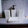 Premium Bathroom Accessories Set Ceramic - Including 4 Piece Stripes Design Bathroom Accessories Set Soap Dispenser, Toothbrush Holder, Tumbler, Soap Dish, The Best Gifting Choice [White]