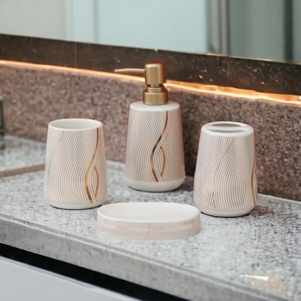 Ceramic Bathroom Accessories Set Ceramic - 4 Pieces Multicolor Bathroom Accessories Set Soap Dispenser, Toothbrush Holder, Tumbler, Soap Dish, The Best Gifting Choice (White) - Image 3