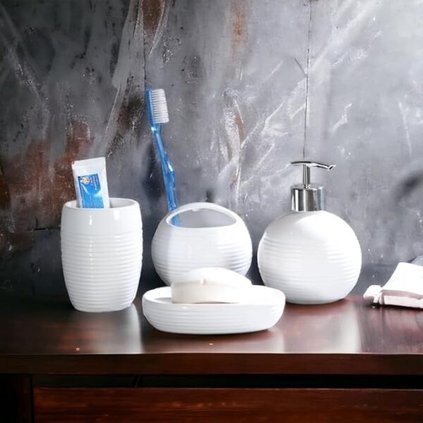 Ceramic Bathroom Accessories Set Ceramic - 4 Pieces Bathroom Accessories Set Soap Dispenser, Toothbrush Holder, Tumbler, Soap Dish, The Best Gifting Choice (White)