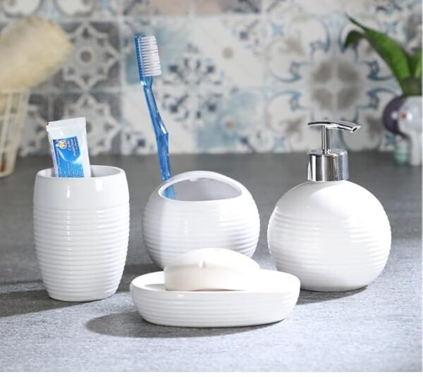 Ceramic Bathroom Accessories Set Ceramic - 4 Pieces Bathroom Accessories Set Soap Dispenser, Toothbrush Holder, Tumbler, Soap Dish, The Best Gifting Choice (White) - Image 2
