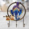 Lord Krishna & Ganesh Wrought Iron Key Holder with 3 Hooks – Flute Design Wall Hanging Key Stand for Home Decor (21x5x25 CM)