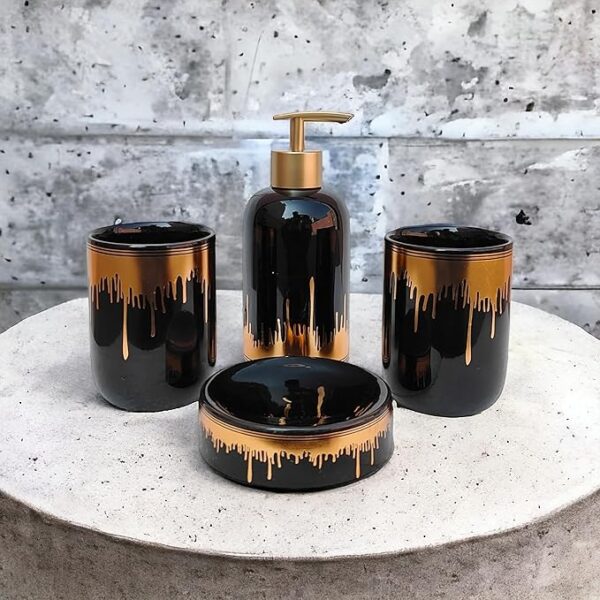 Ceramic Bathroom Accessories Set Ceramic - 4 Pieces Bathroom Accessories Set Soap Dispenser, Toothbrush Holder, Tumbler, Soap Dish, The Best Gifting Choice (Black) - Image 3