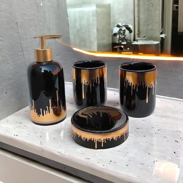 Ceramic Bathroom Accessories Set Ceramic - 4 Pieces Bathroom Accessories Set Soap Dispenser, Toothbrush Holder, Tumbler, Soap Dish, The Best Gifting Choice (Black) - Image 2